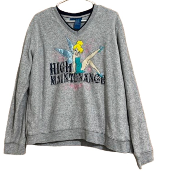 Disney Women’s Gray Multi “High Maintenance” Fall Winter Graphic Sweatshirt Sz-L - Picture 1 of 4